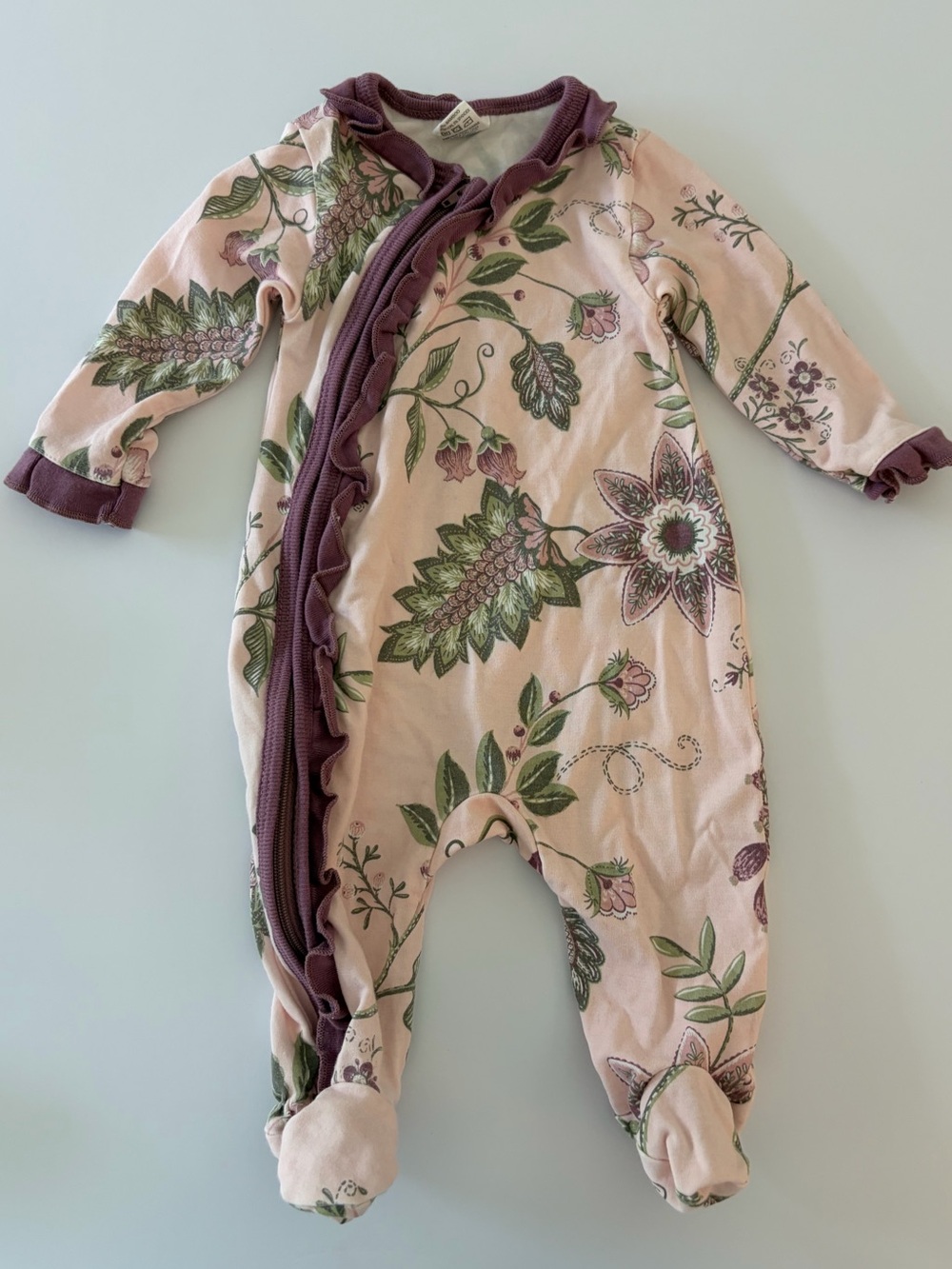 Tesa Babe Floral Stitchery Bamboo Baby Zippy Pink Vintage Botanical Print 0-3 Mo